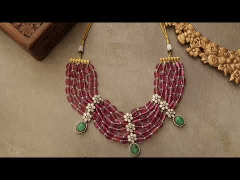 Asma Floral Pink Polki Necklace