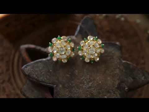 Itan Green Polki Silver Studs