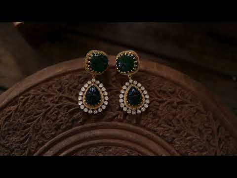 Eilla Green Polki Silver Earrings