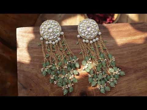 Rimsha Mint Kundan Earrings