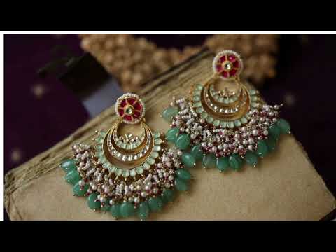 Rambha Mint Kundan Chandbali Earrings