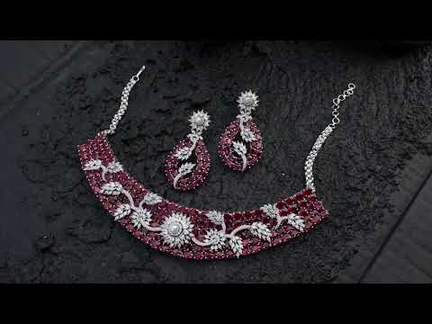 Remi Ruby Red Faux Diamond Necklace Set
