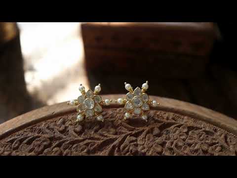 Ehrish Floral Silver Polki Studs