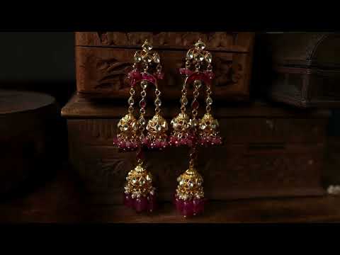 Sanaya Pink Kundan Jhumka Earrings