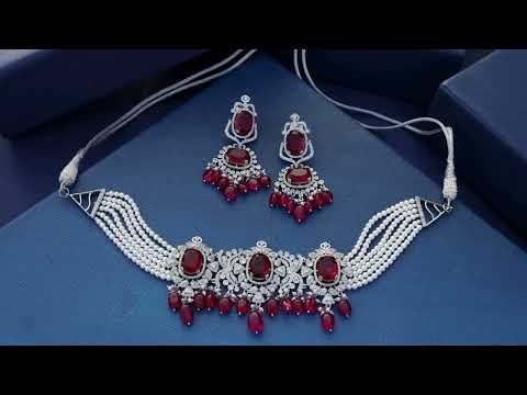 Ella Red Pearl Choker Necklace Set