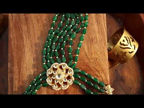 Oviya Green Kundan Hathphool