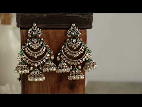 Kirti Green Polki Jhumka Earrings
