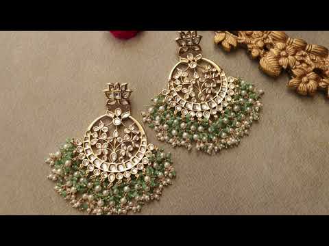 Sahima Mint Kundan Chandbali Earrings