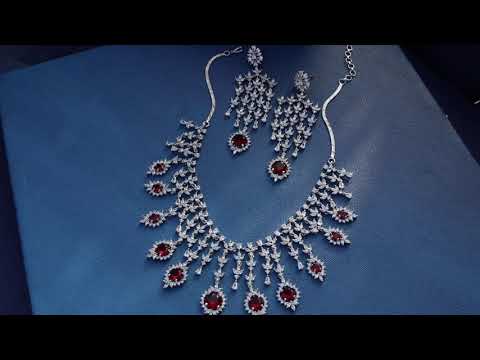 Ellie Red Faux Diamond Necklace Set