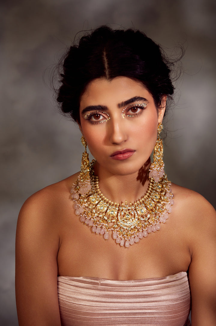 Jivaya Pink Kundan Necklace Set