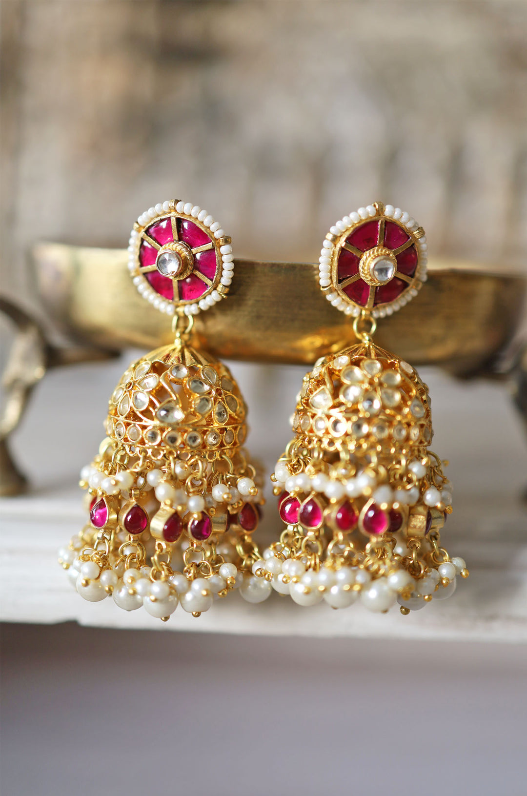 Asrita Gold Plated Kundan Jhumka Earrings Paisley Pop Shop