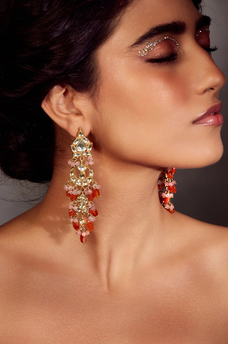 Amalika Pink Orange Kundan Earrings