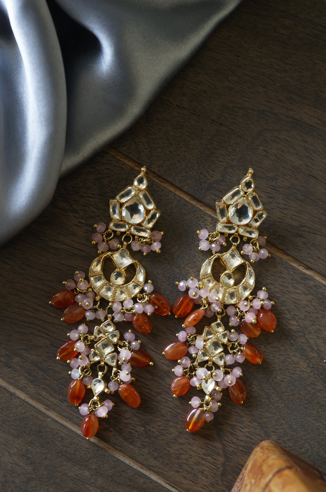 Amalika Pink Orange Kundan Earrings