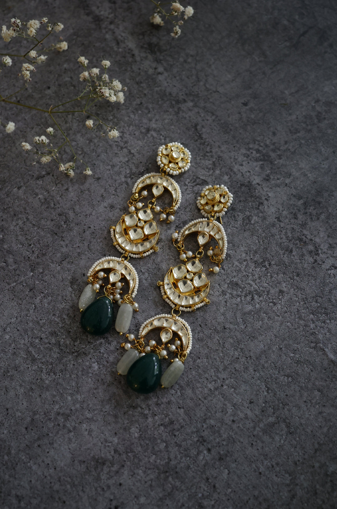 Bhamini Mint Green Kundan Earrings