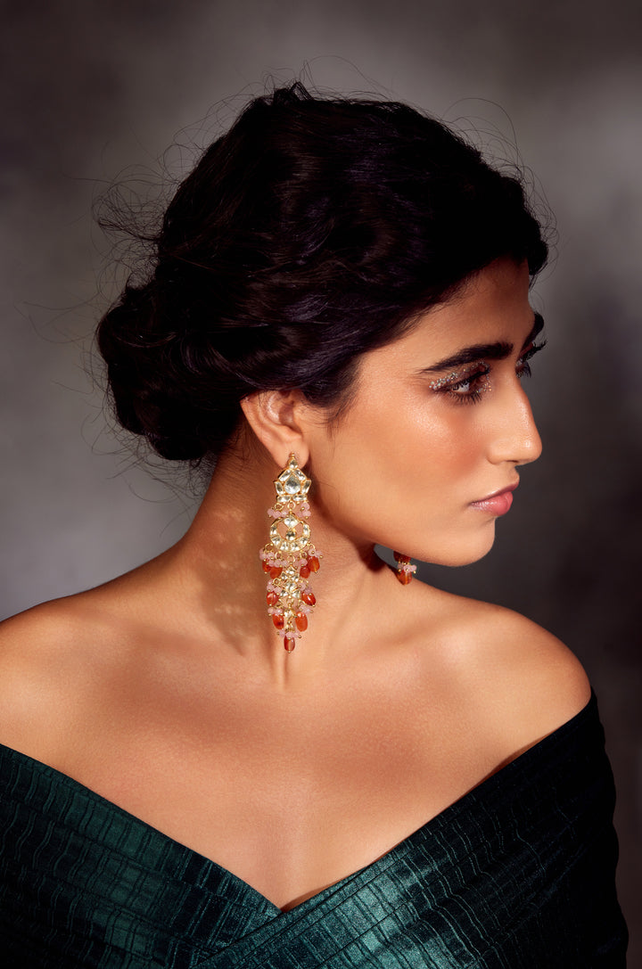 Amalika Pink Orange Kundan Earrings