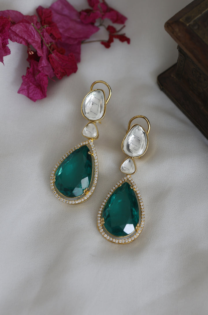 Farida Emerald Green Polki Earrings
