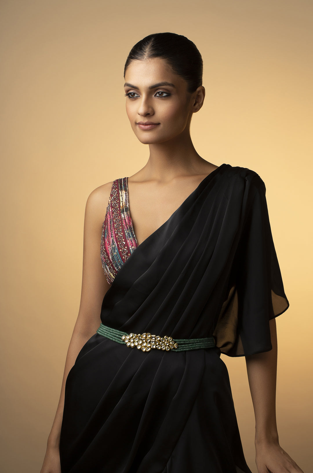 Ezara Kundan Green Waist Belt