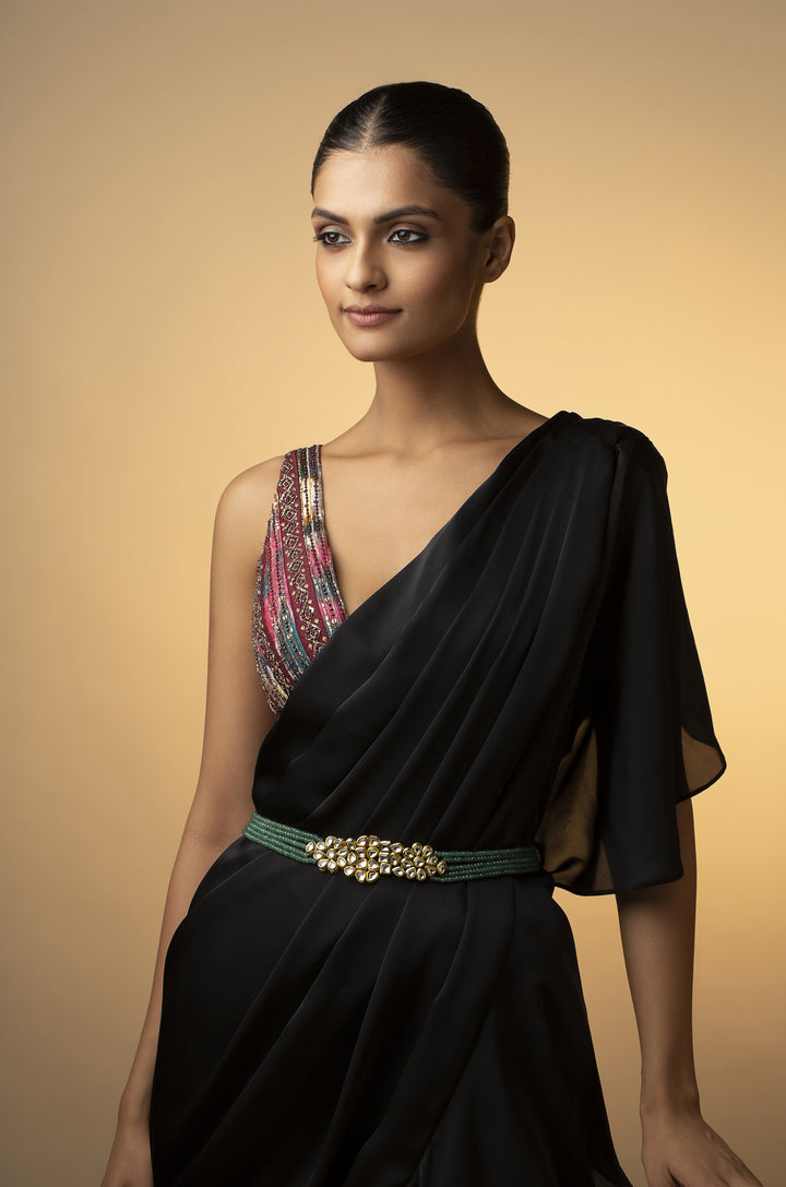 Ezara Kundan Green Waist Belt