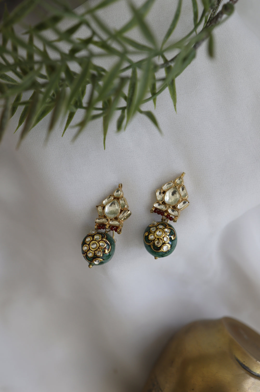 Rizwana Green Kundan Earrings