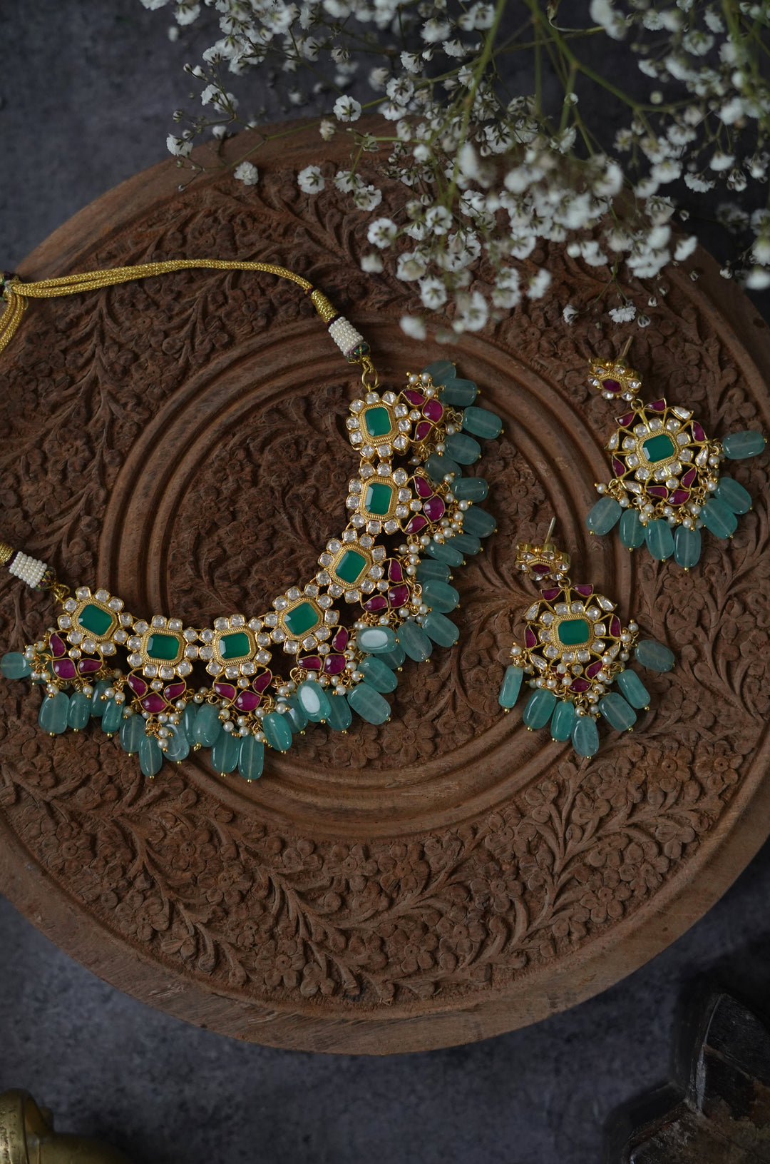 Windarma Polki Silver Choker Necklace Set