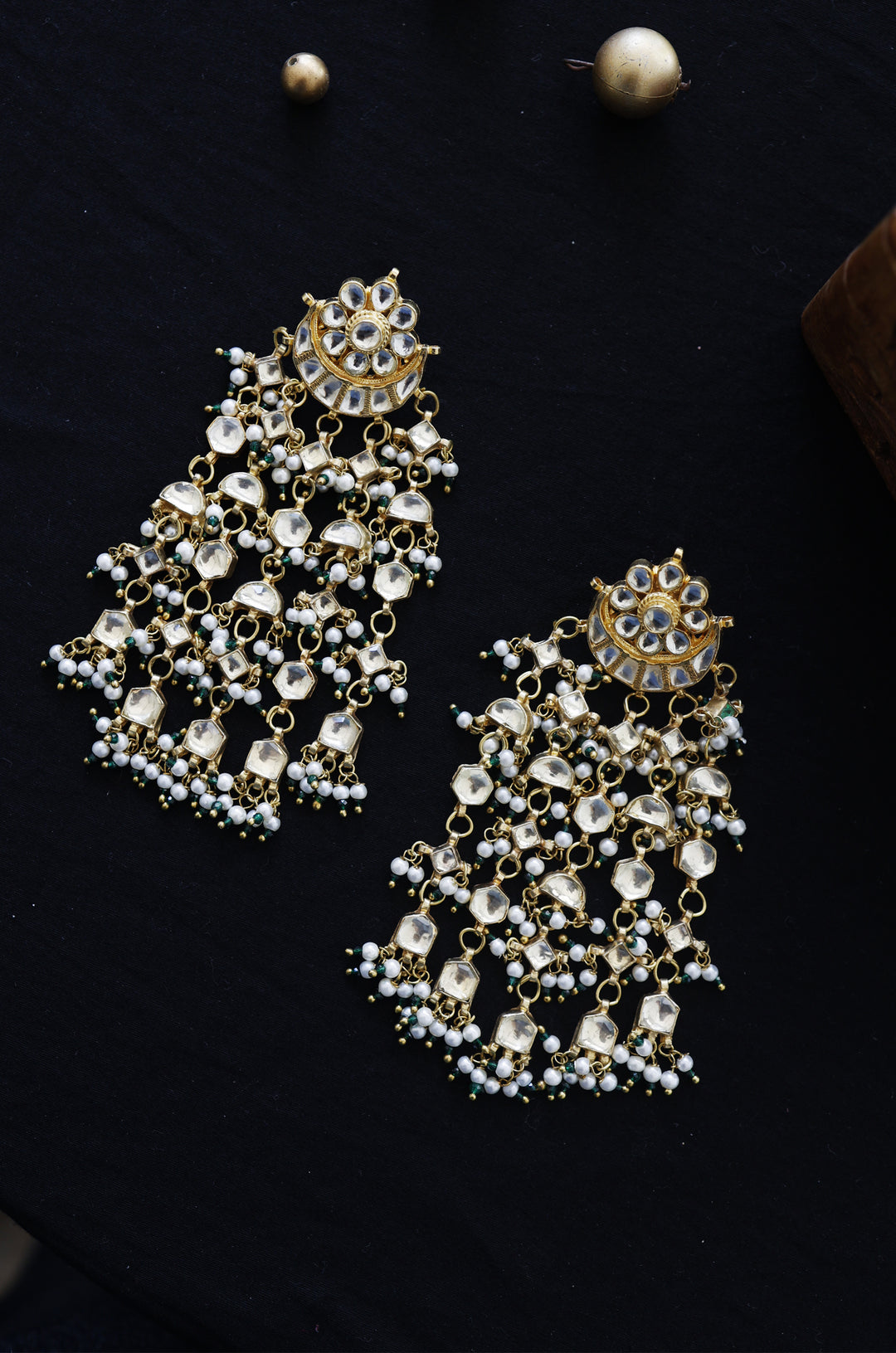 Sanchari Kundan and Pearls Earrings