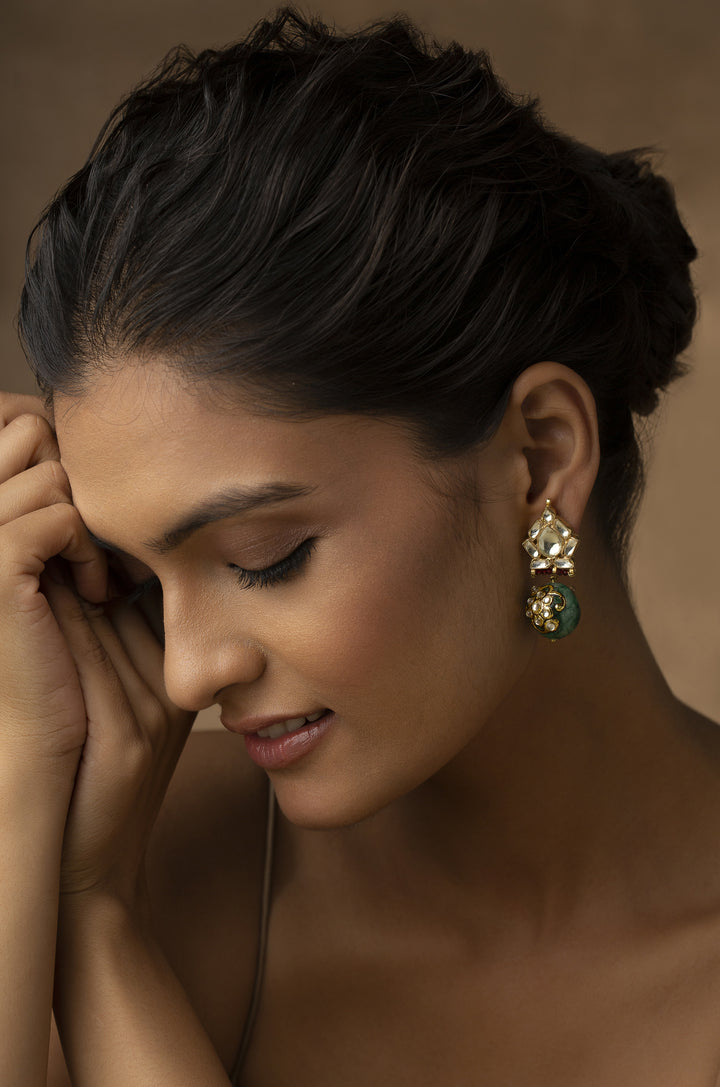 Rizwana Green Kundan Earrings