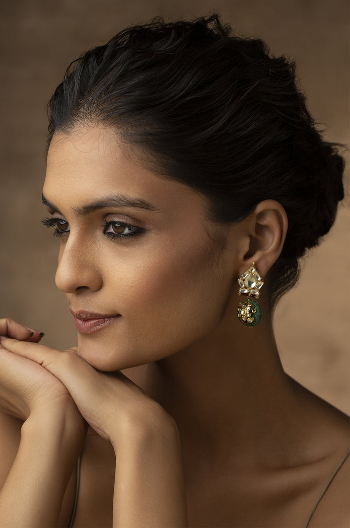 Rizwana Green Kundan Earrings
