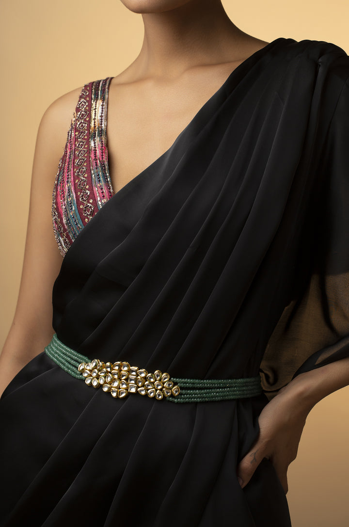 Ezara Kundan Green Waist Belt