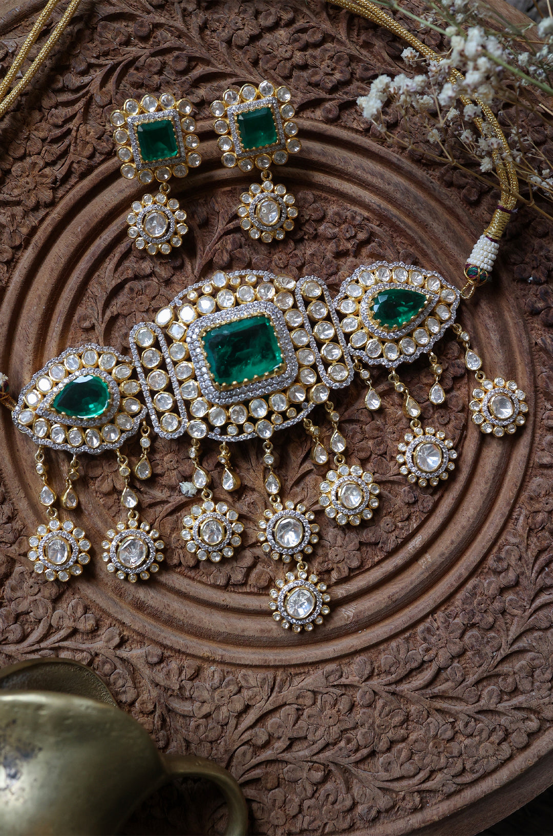 Vama Polki Silver Choker Necklace Set