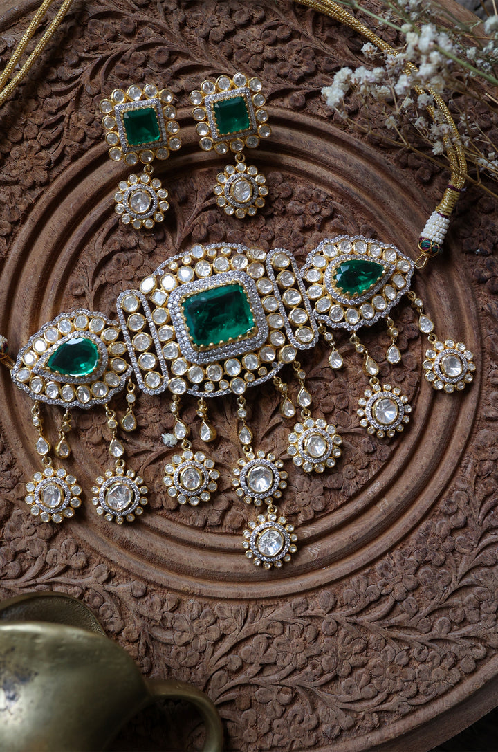 Vama Polki Silver Choker Necklace Set