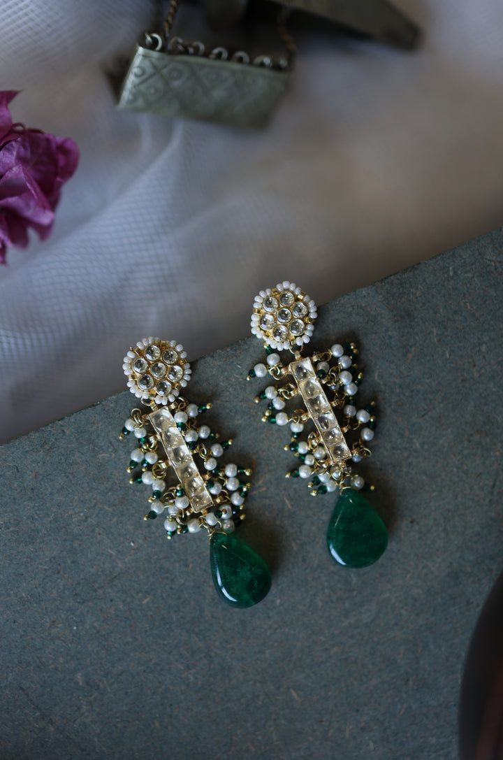 Ekisha Green Kundan Earrings