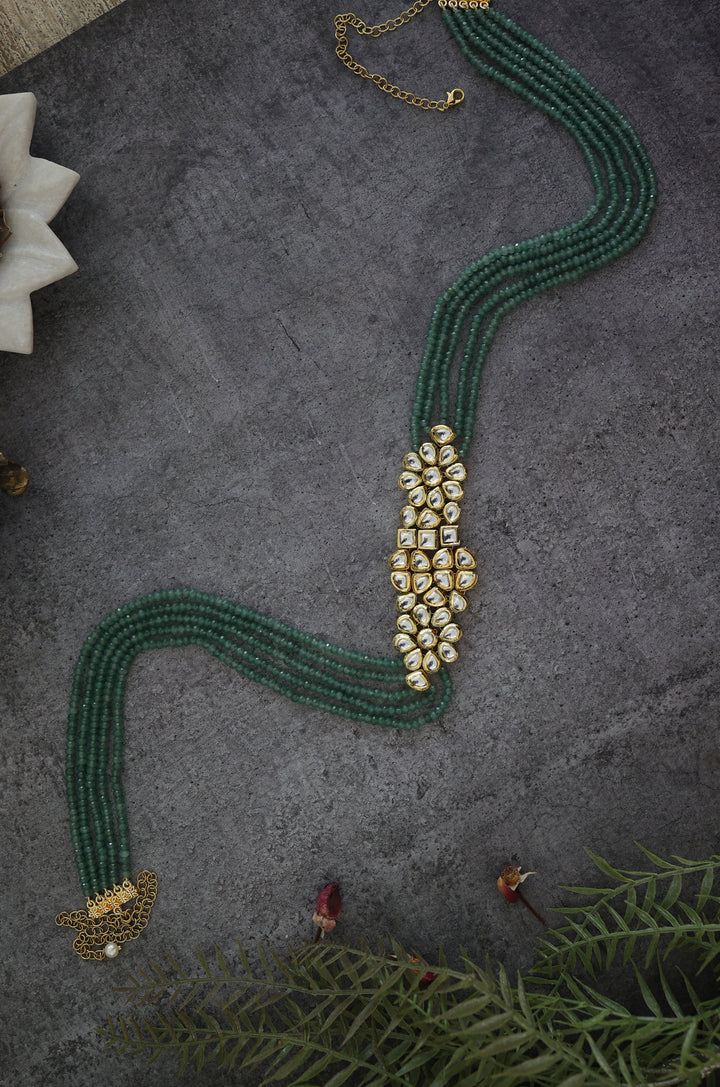 Ezara Kundan Green Waist Belt