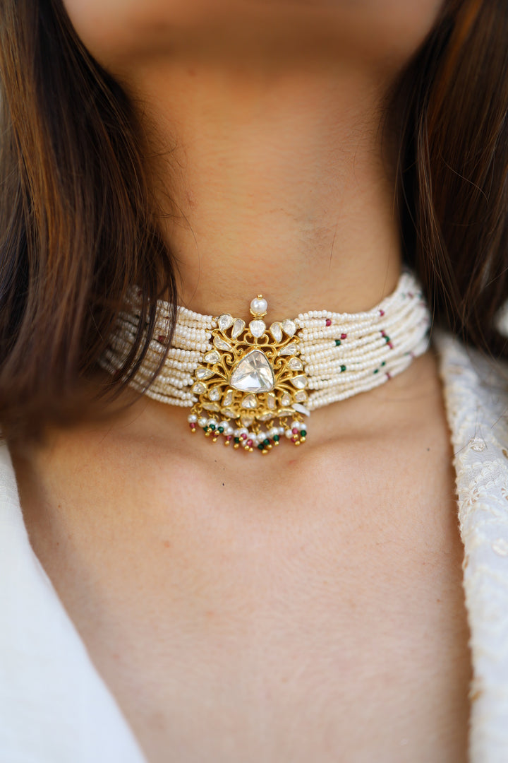 Marissa Polki Silver Choker Necklace