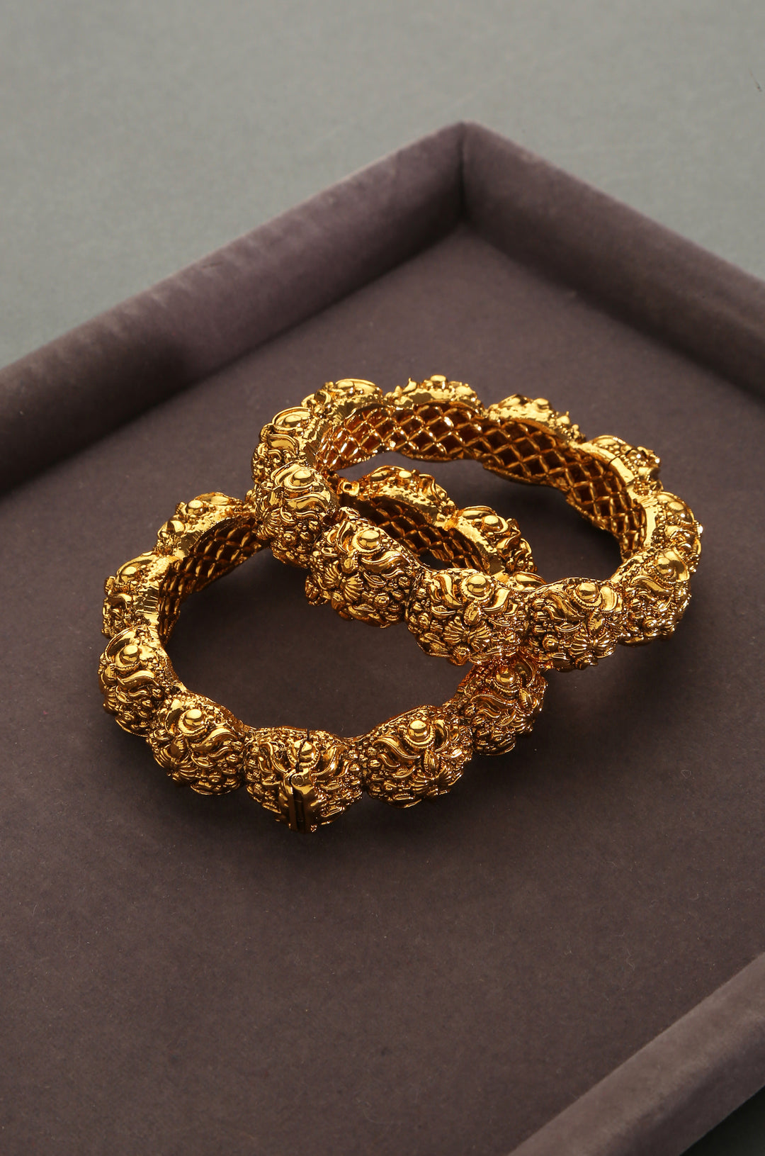 Latika Gold Plated Temple Work Bangles Set of