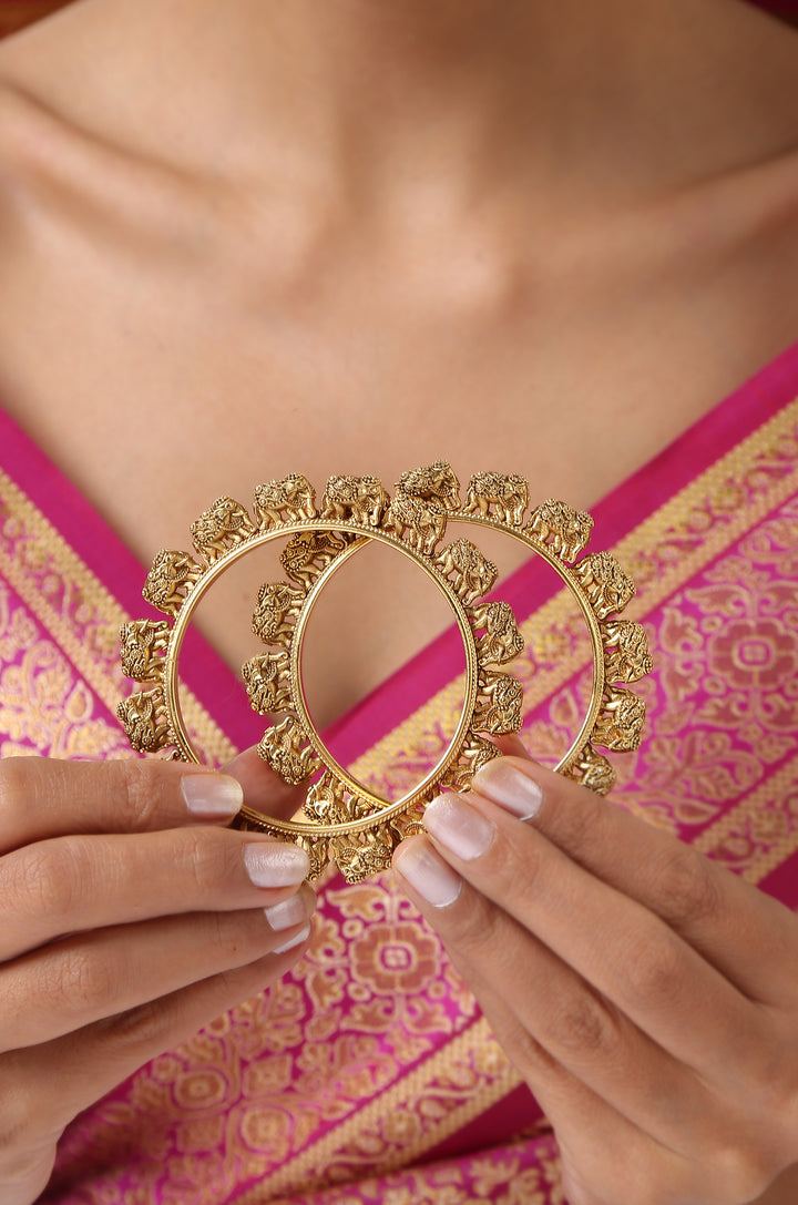 Tavisha Temple Work Embossed Bangles - Set of 2
