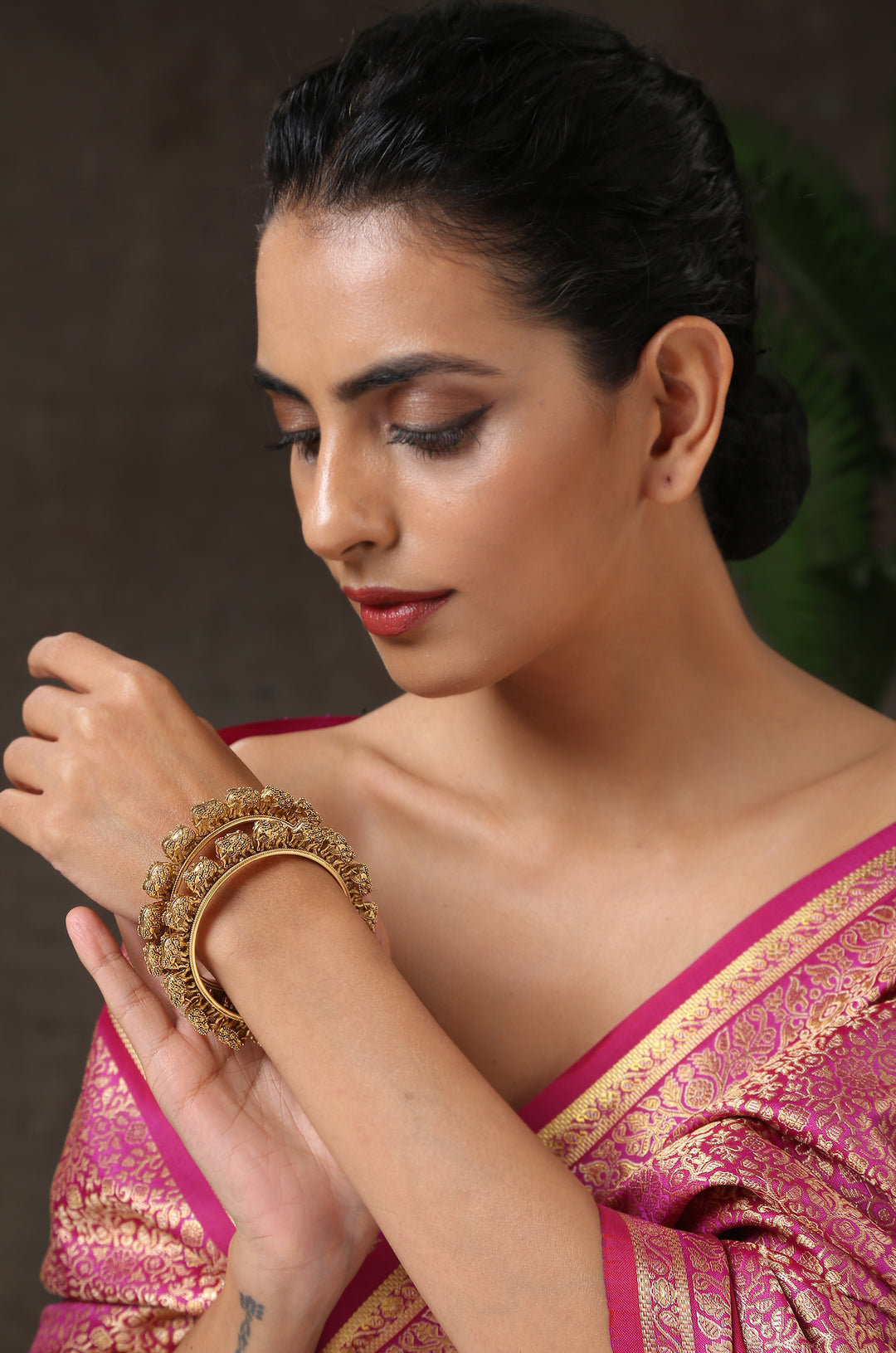 Tavisha Temple Work Embossed Bangles - Set of 2