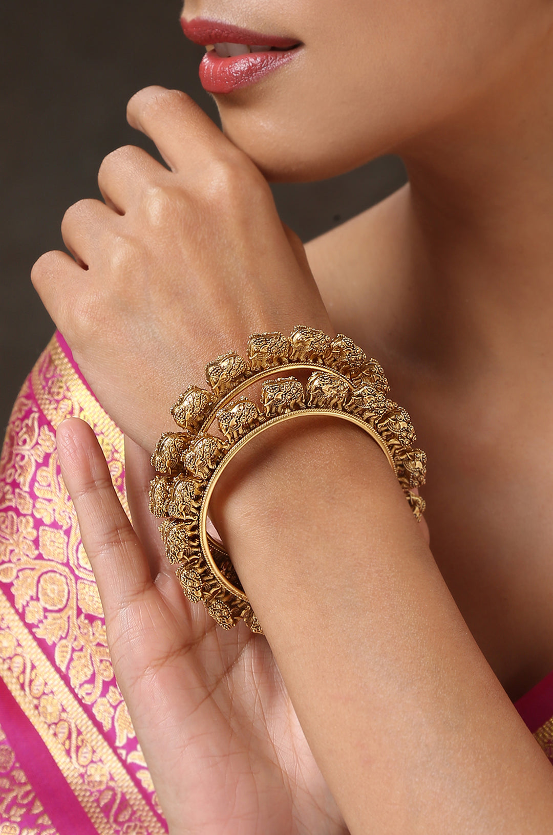 Tavisha Temple Work Embossed Bangles - Set of 2