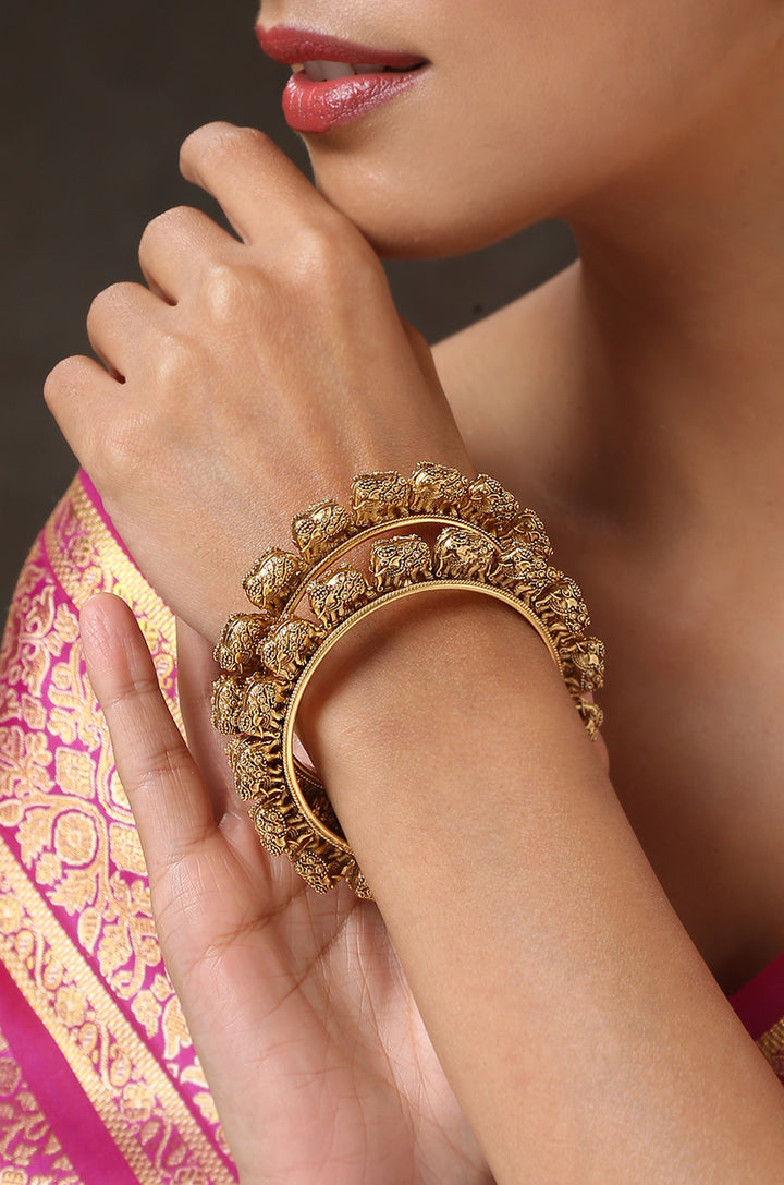 Tavisha Temple Work Embossed Bangles - Set of 2