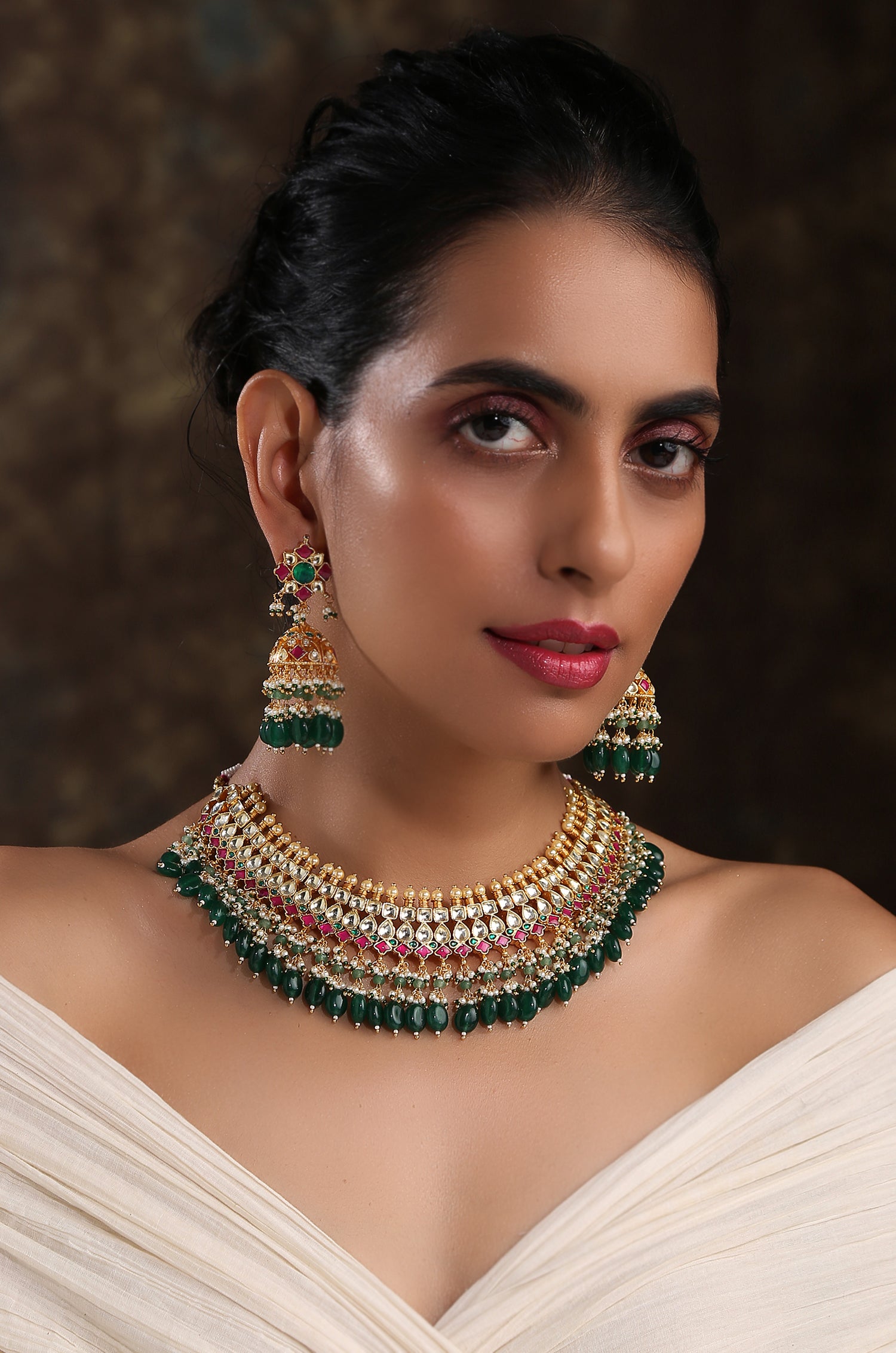Reepal Red and Green Gold Plated Kundan Necklace Set – Paisley Pop Shop