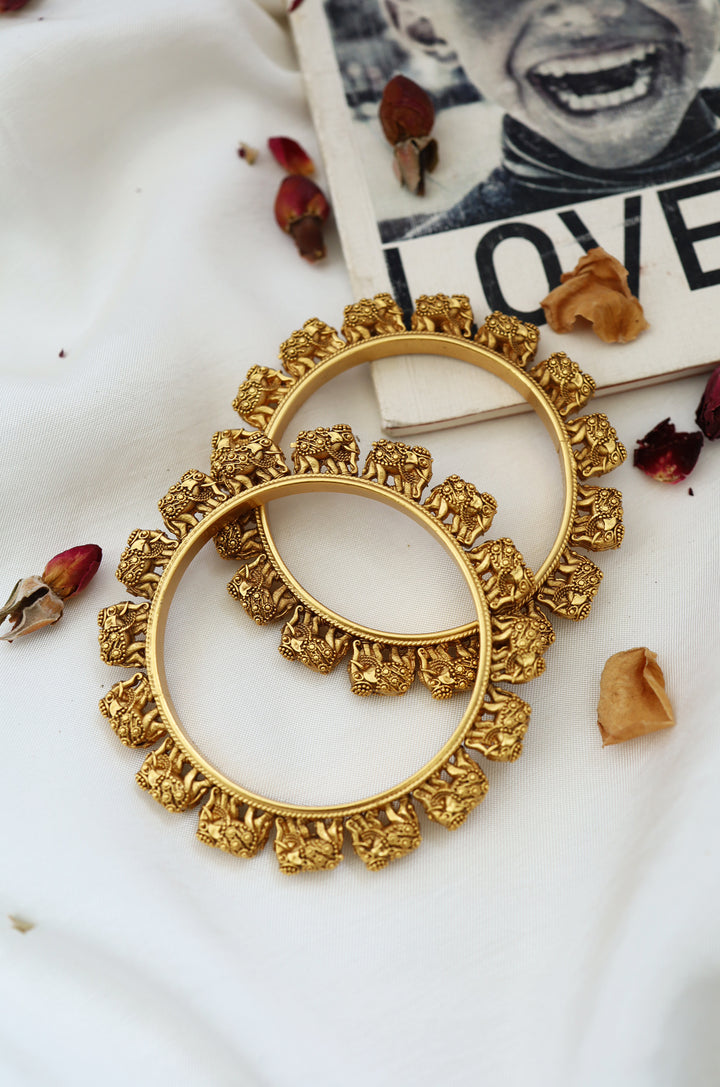 Tavisha Temple Work Embossed Bangles - Set of 2