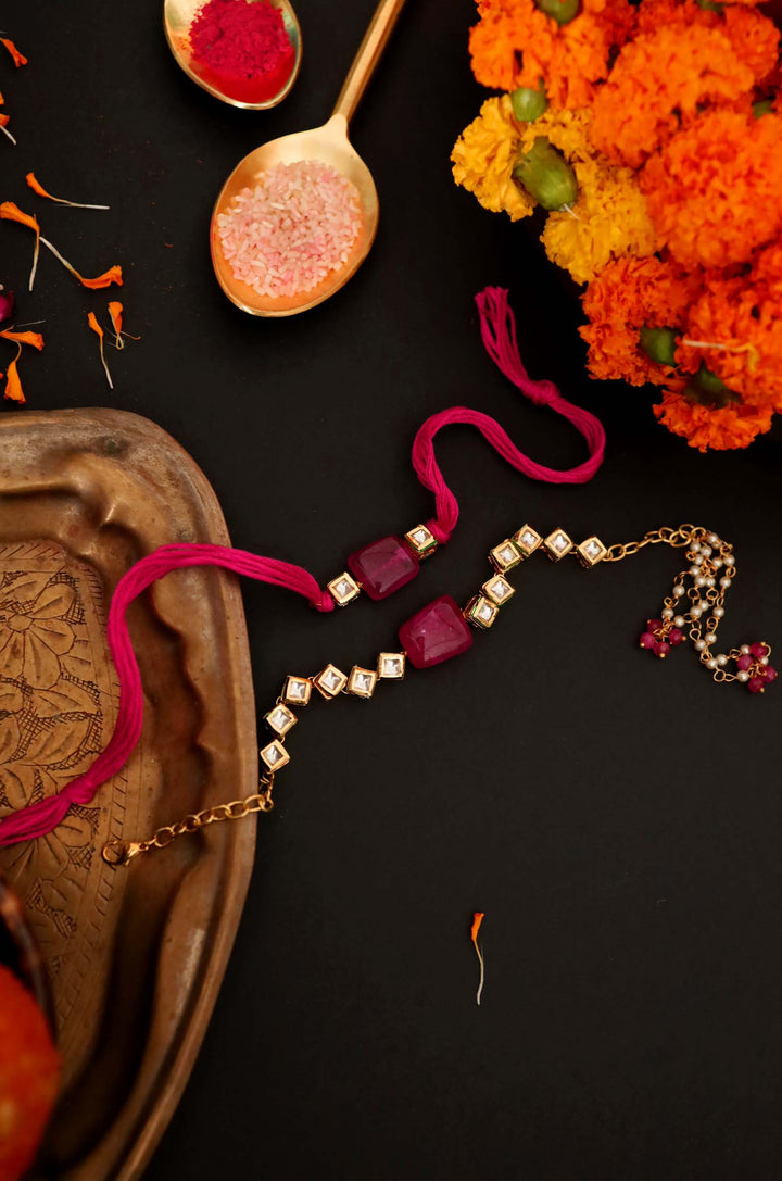 Basir Gold Plated Kundan Rakhi and Lumba Set
