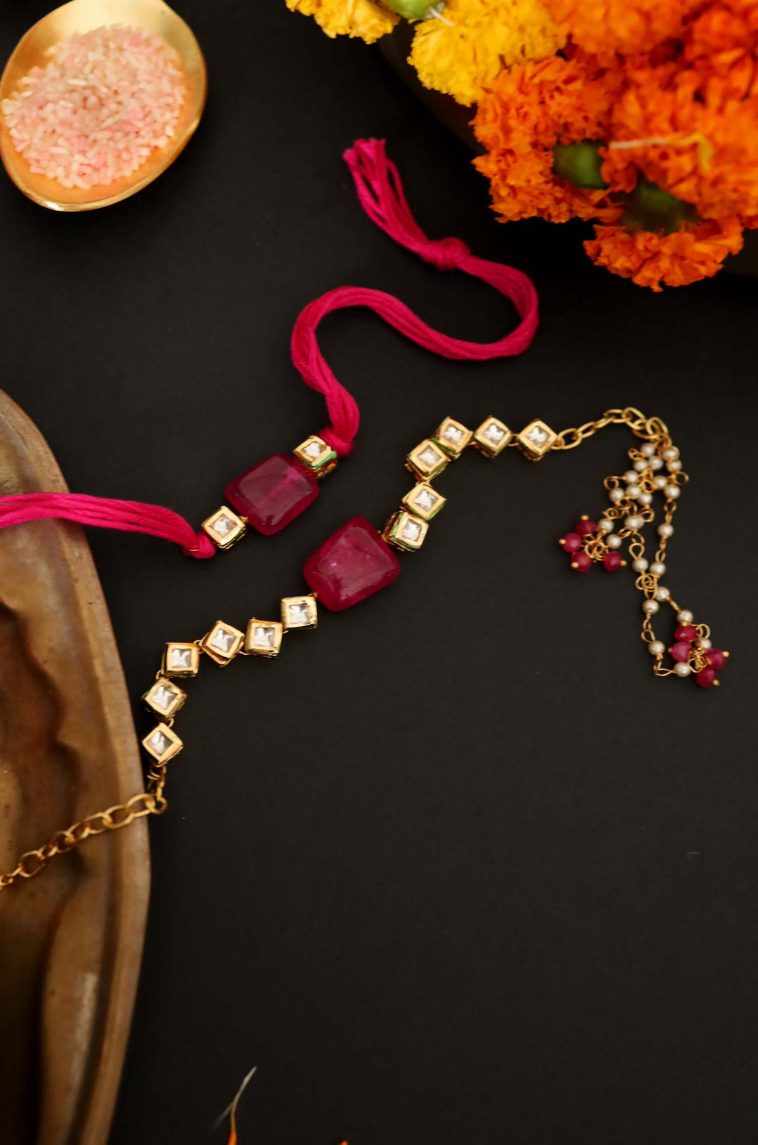 Basir Gold Plated Kundan Rakhi and Lumba Set