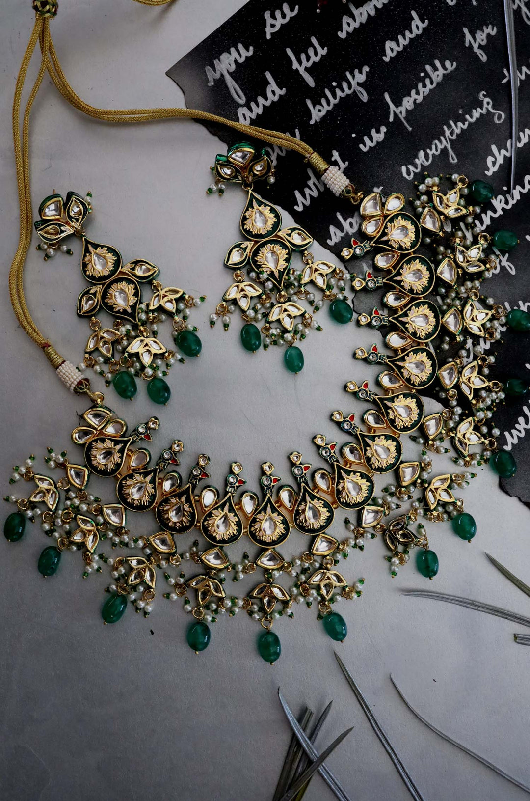 Maalai Green Meenakari Handpainted Choker Necklace Set