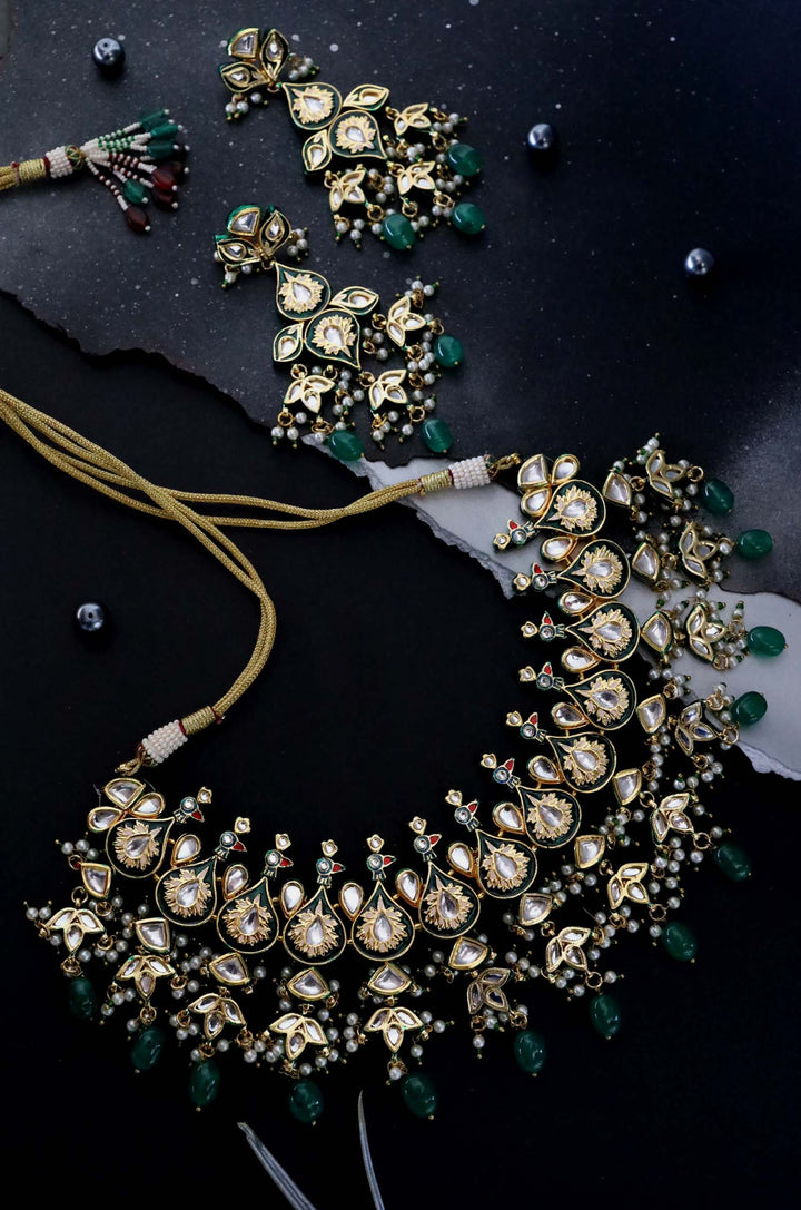 Maalai Green Meenakari Handpainted Choker Necklace Set