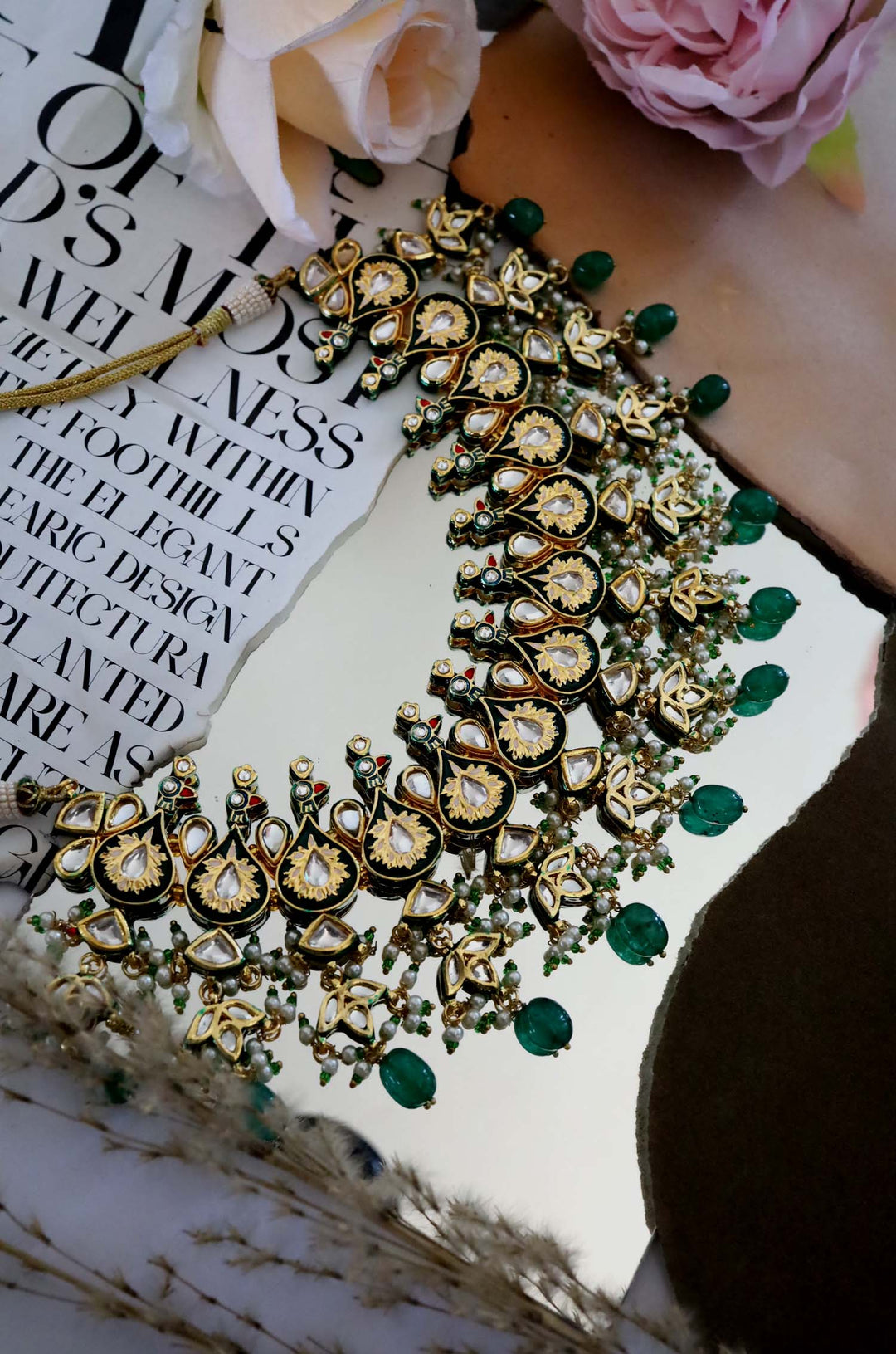 Maalai Green Meenakari Handpainted Choker Necklace Set