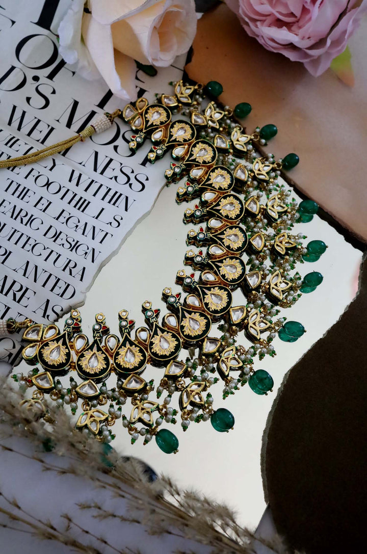 Maalai Green Meenakari Handpainted Choker Necklace Set