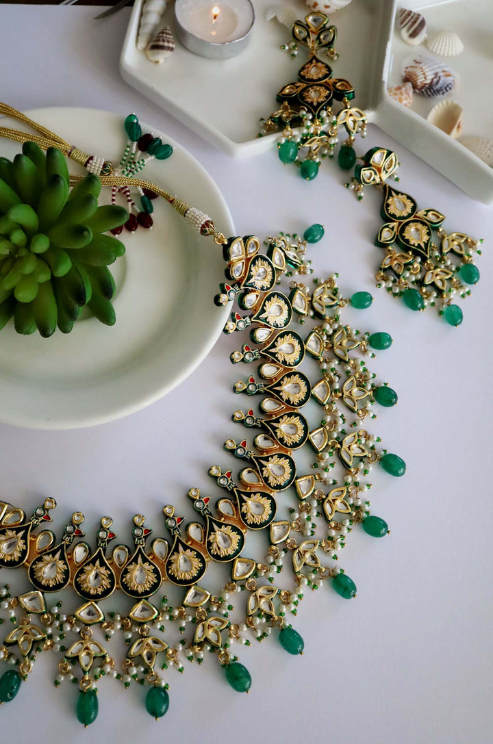 Maalai Green Meenakari Handpainted Choker Necklace Set