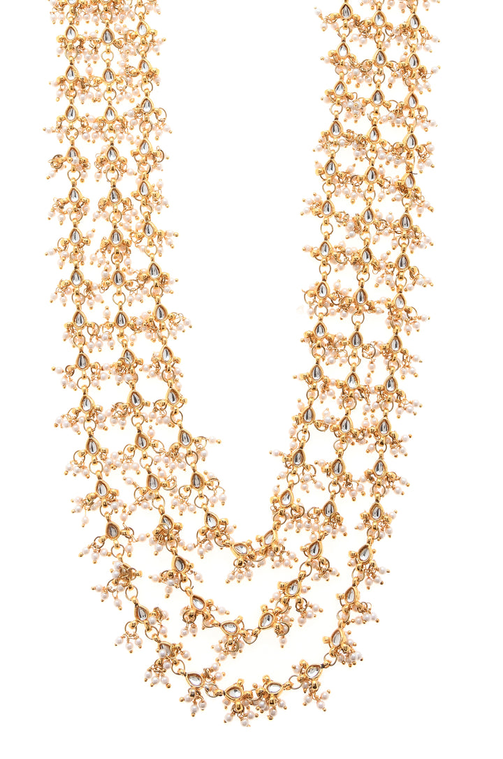 Gargi White Gold Plated Kundan Necklace with Pearls
