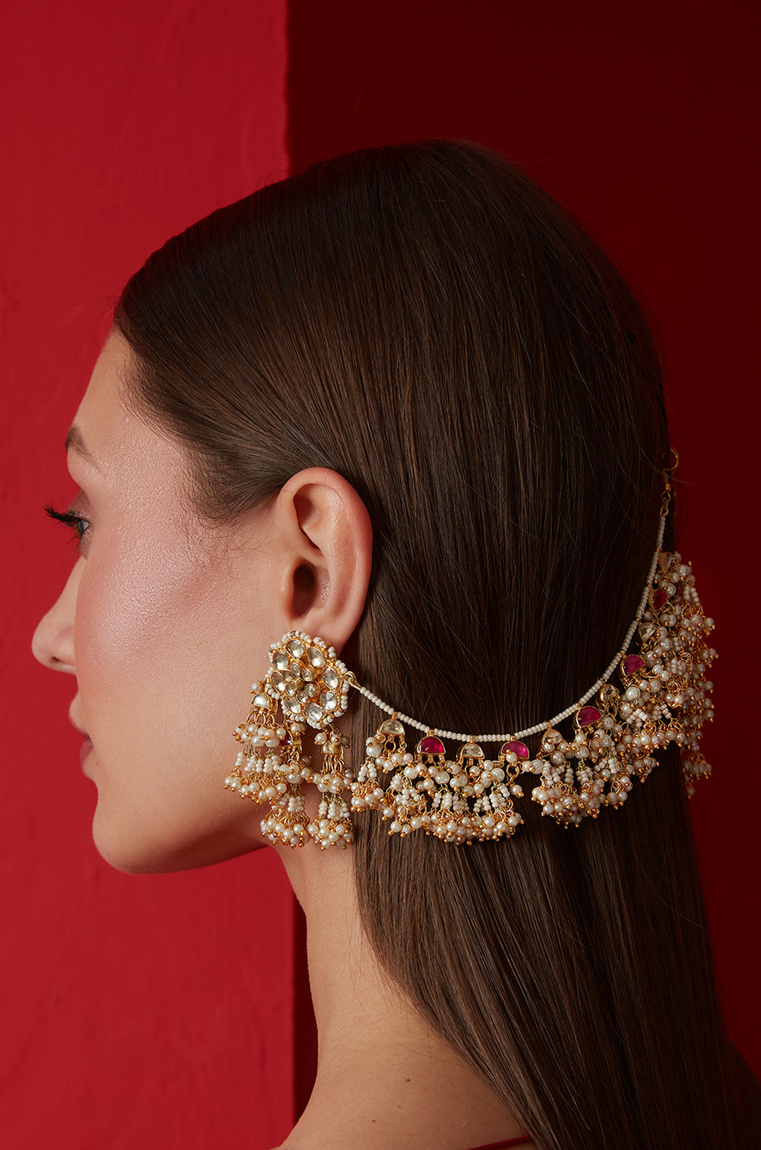 Lilita Kundan Earrings with Hair Chain – Paisley Pop Shop