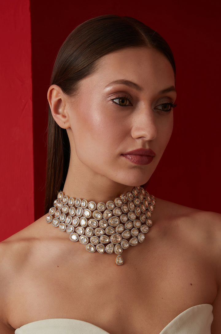 Arissa Polki Silver Choker Necklace